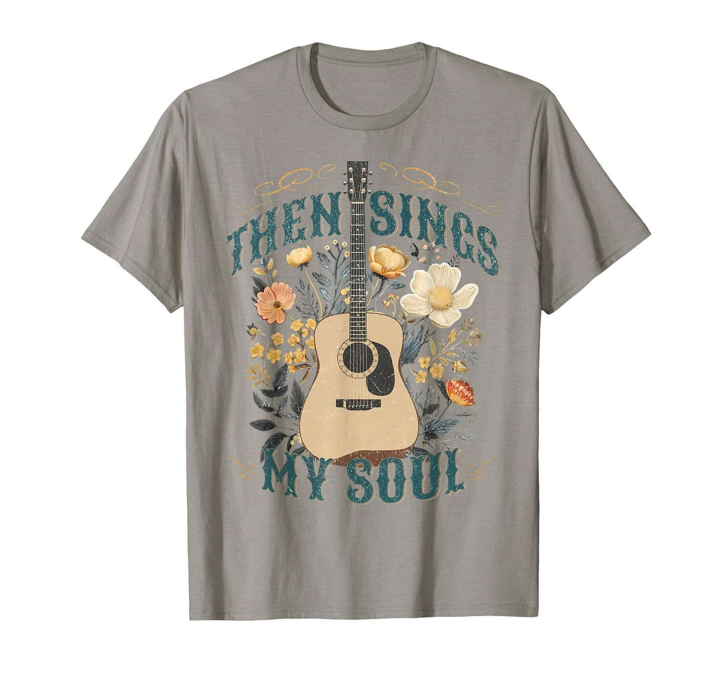 Vintage Floral Guitar Then Sings My Soul Christian Jesus T-Shirt