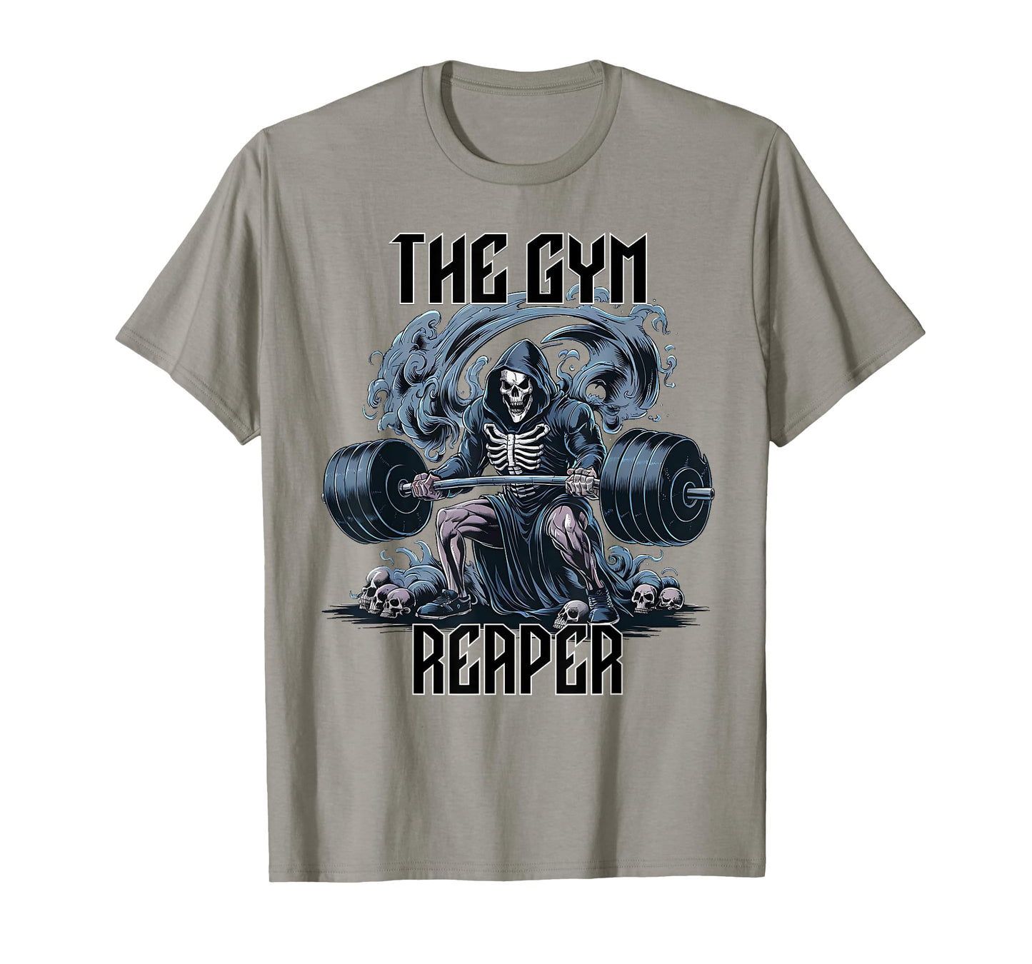 The Gym Reaper Death Skeleton Lifting Heavy Barbell Weights T-Shirt