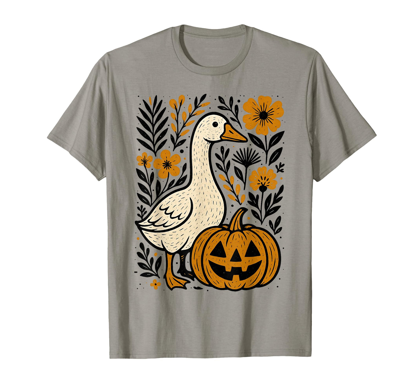 Vintage Floral Boho Silly Goose Pumpkin Cute Halloween Fall T-Shirt