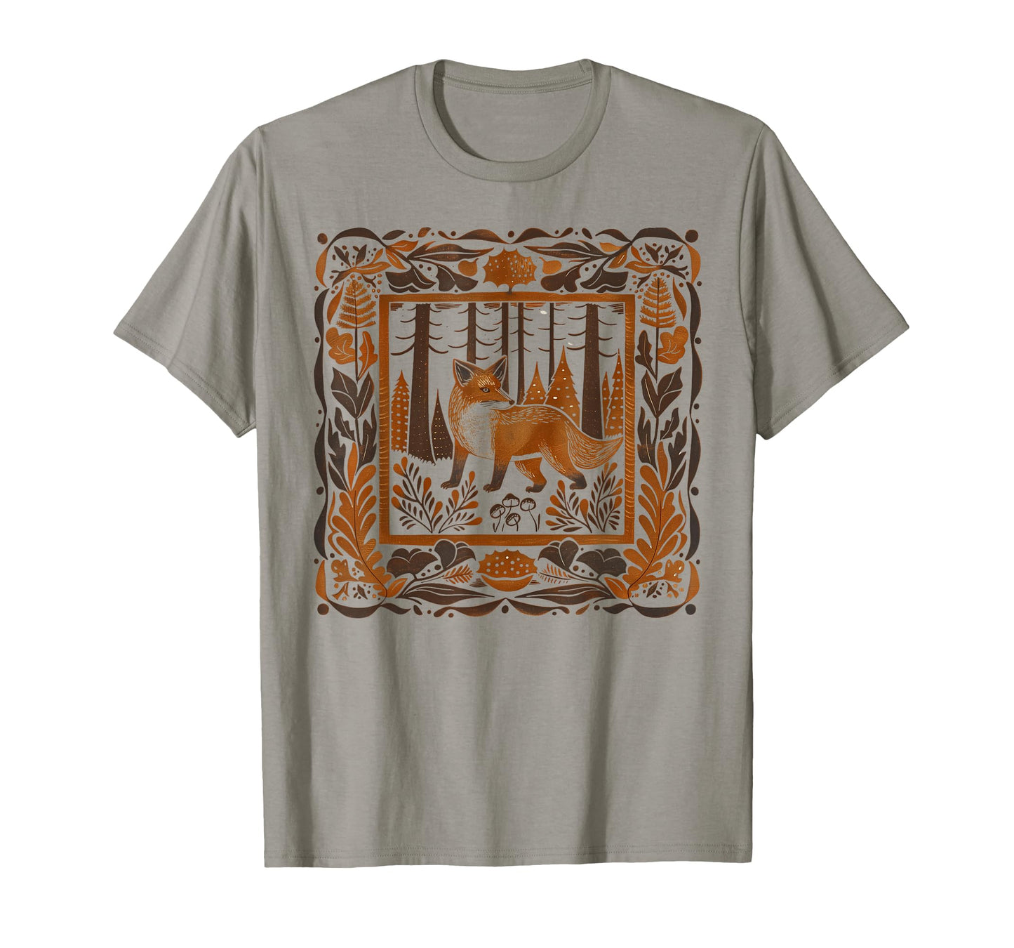 Forestcore Fox Linocut Print - Folklore and Nature Magic T-Shirt