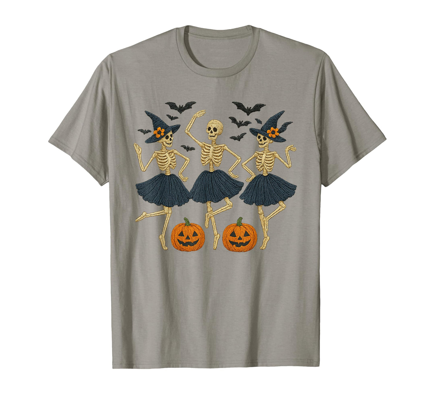 Halloween Witches Dancing Skeletons Embroidery Design Parody T-Shirt