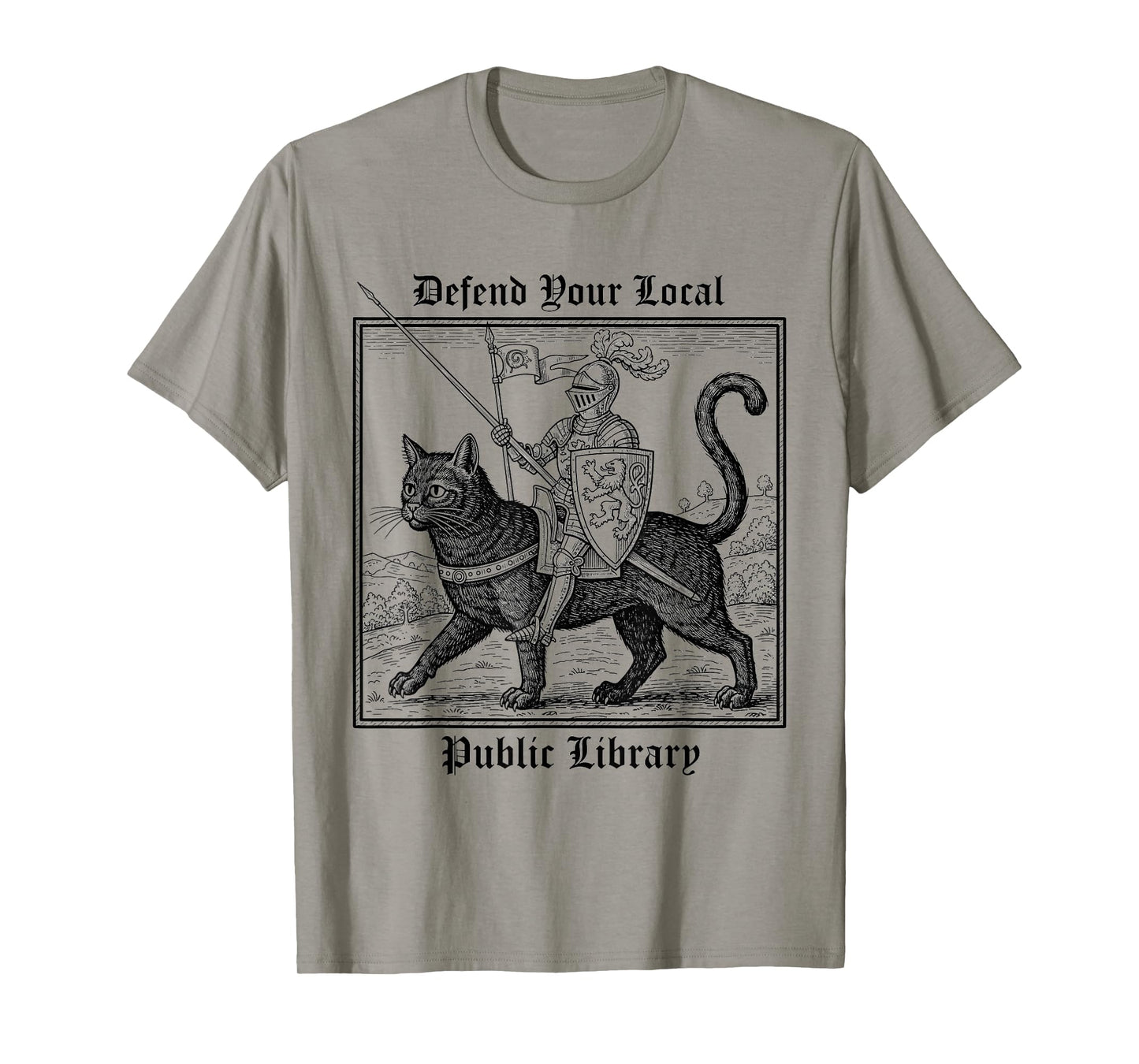 Defend Your Local Public Library Funny Knight Black Cat T-Shirt