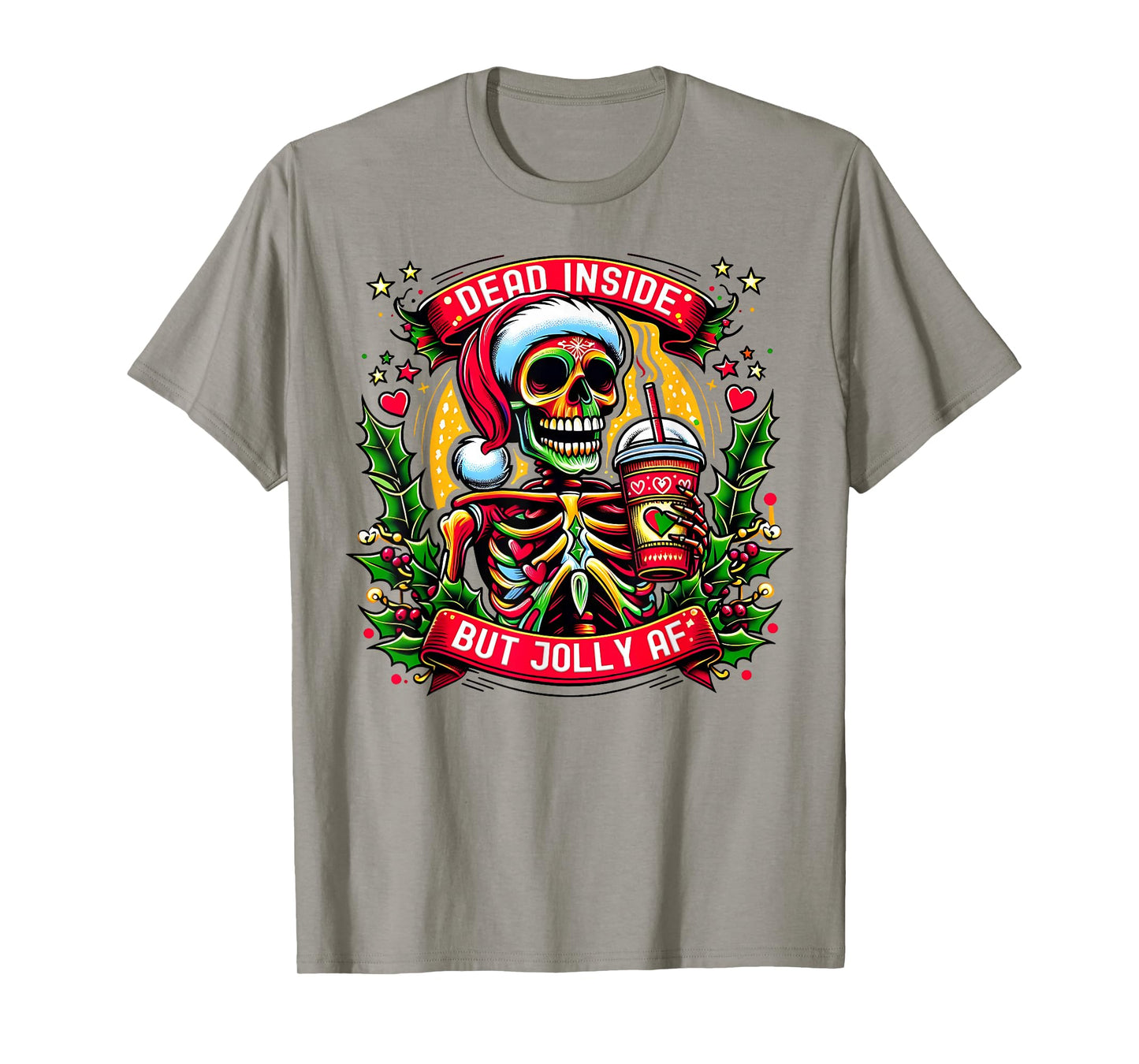 Dead Inside But Jolly AF Skeleton Coffee Latte Christmas T-Shirt