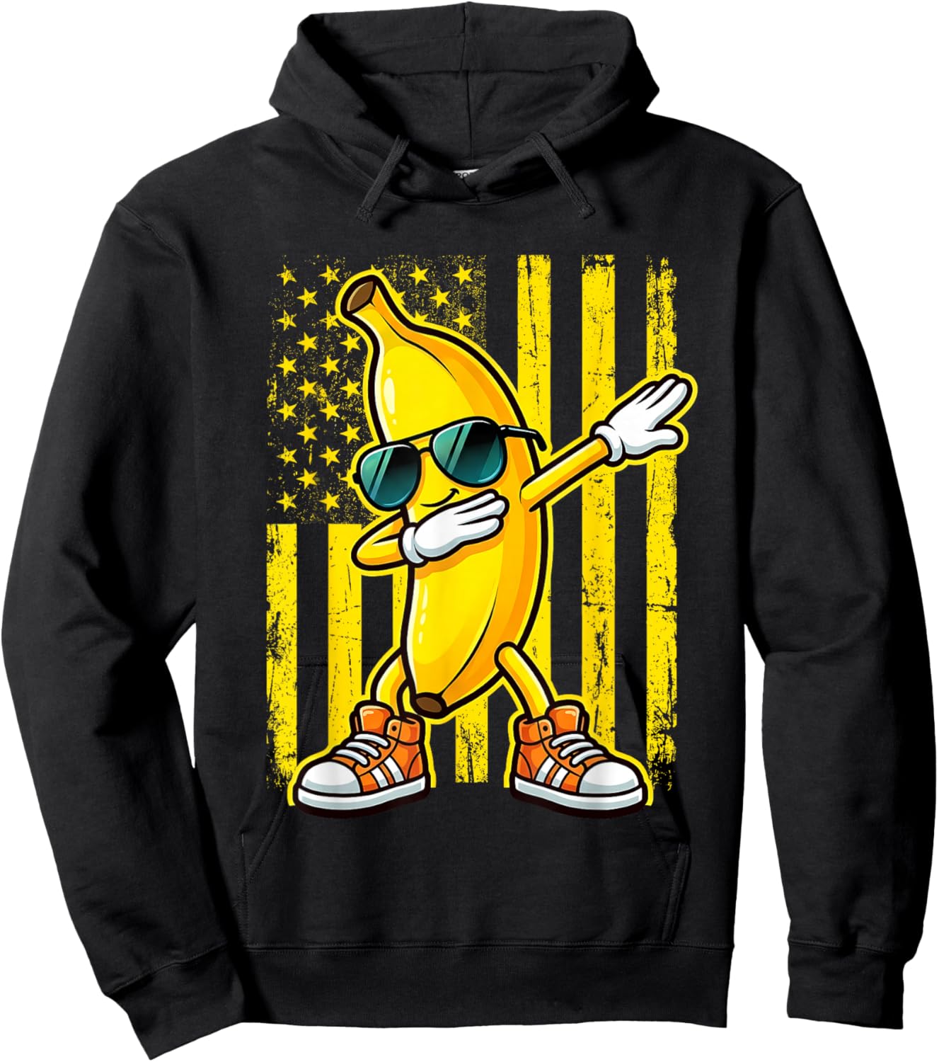 Dabbing Banana USA American Flag Patriotic Banana Lover Kids T-Shirt - Hoodie | Black