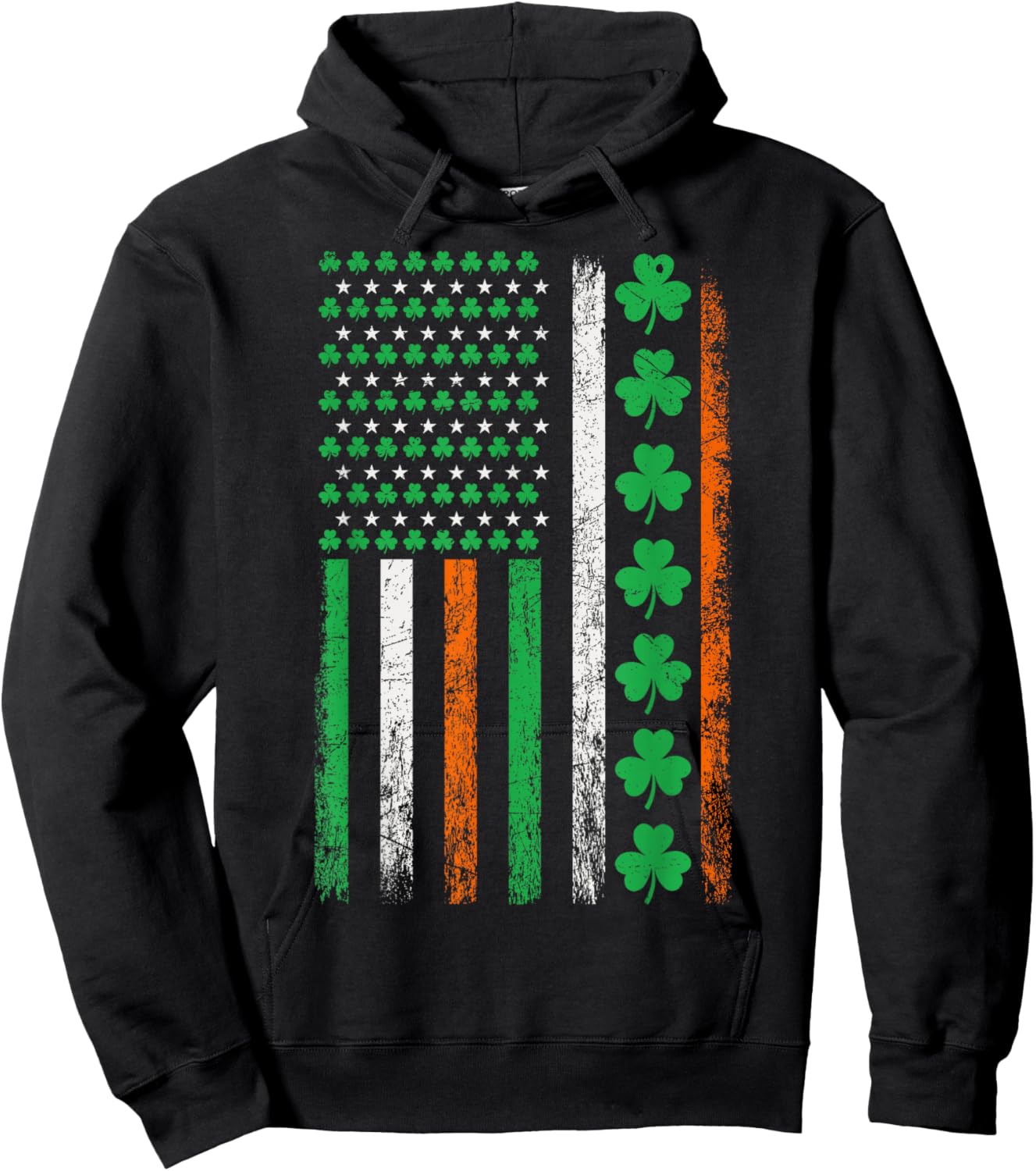 American Flag St Patricks Day Vintage Irish Lucky Shamrocks T-Shirt - Hoodie | Black