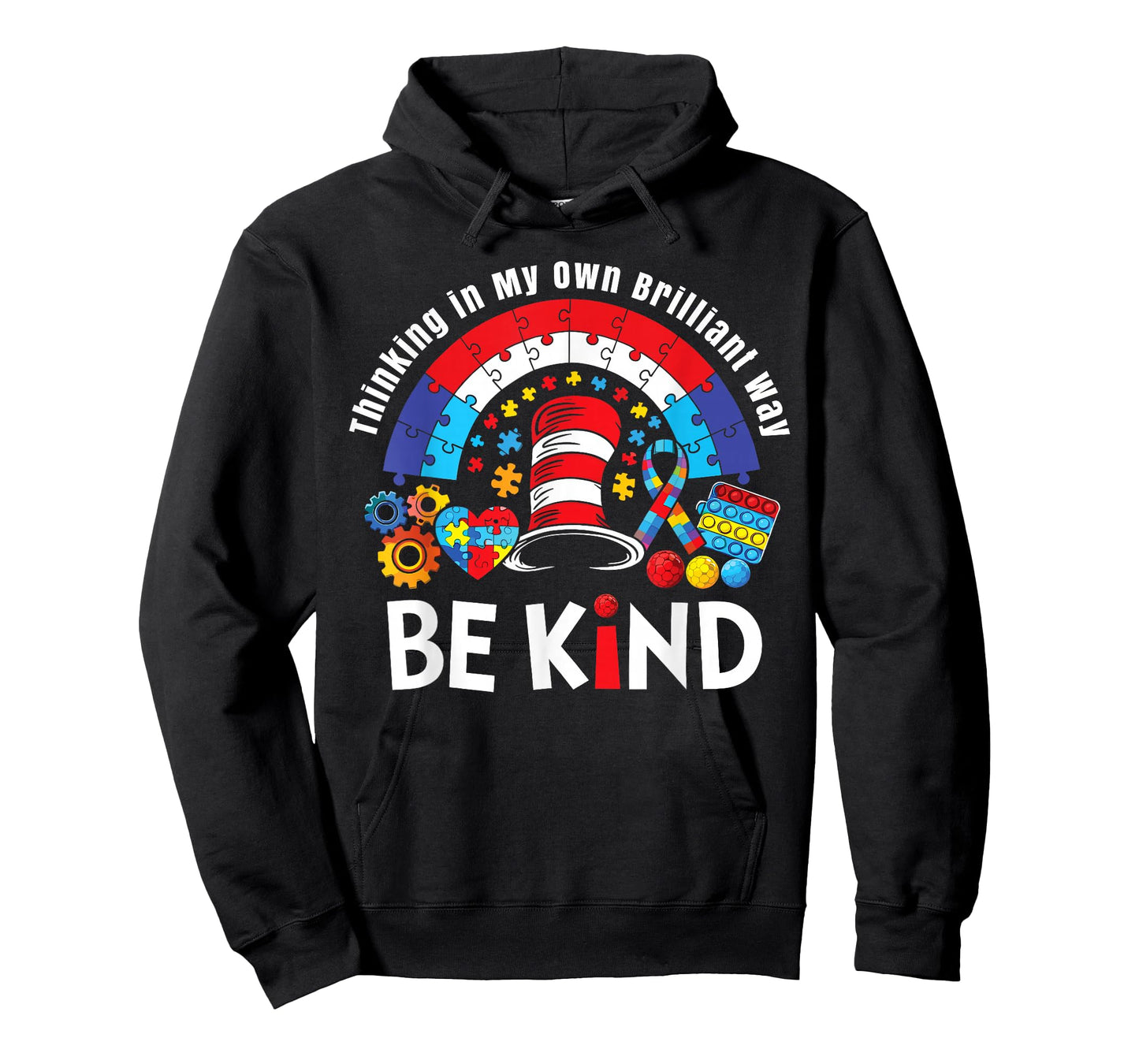 Autism Awareness Teacher Be Kind Why Fit in Doctor Cat Hat T-Shirt - Hoodie | Black