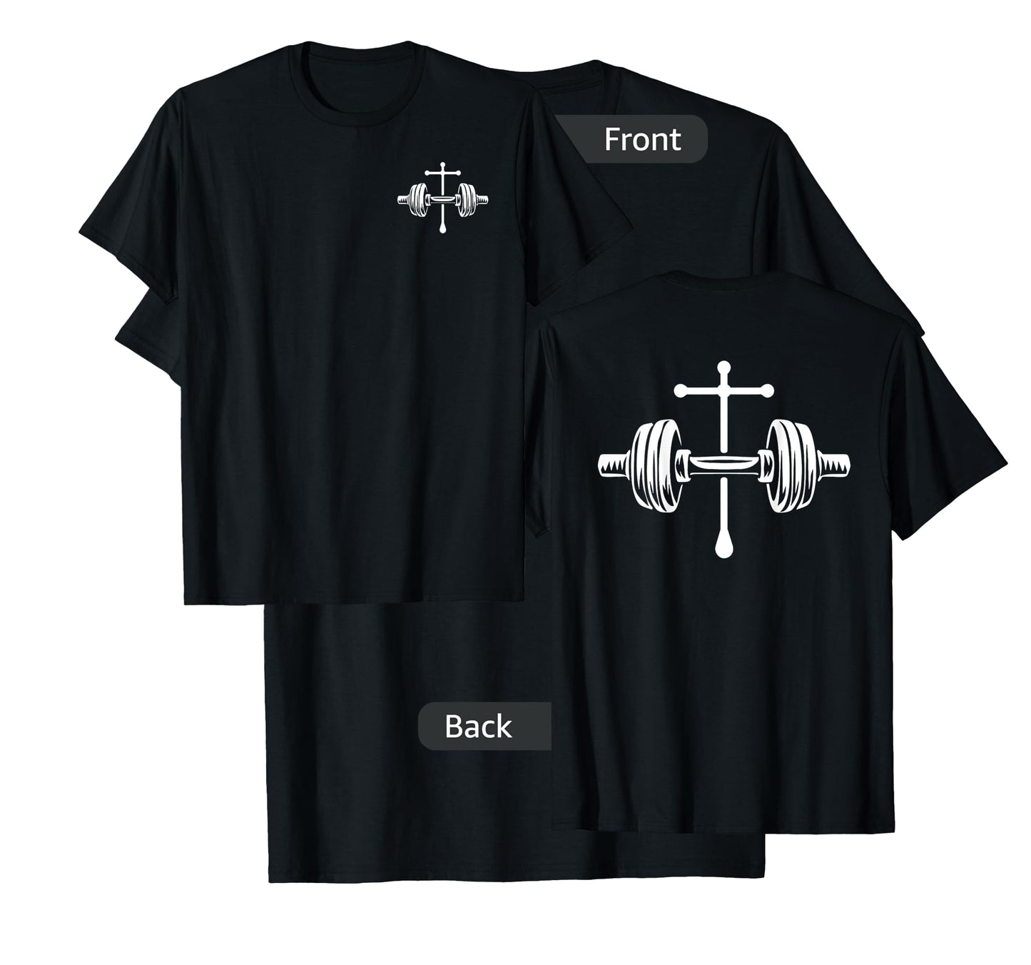 Christian Gym Cross Legend Workout Front Back Dumbbell Logo T-Shirt