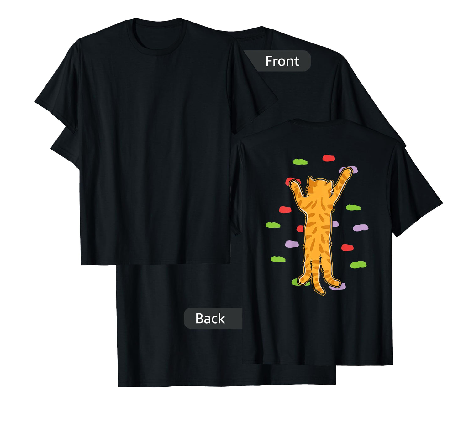 Funny Cute Bouldering Rock Climbing Cat (print on back) T-Shirt for Men Women Girls Kids