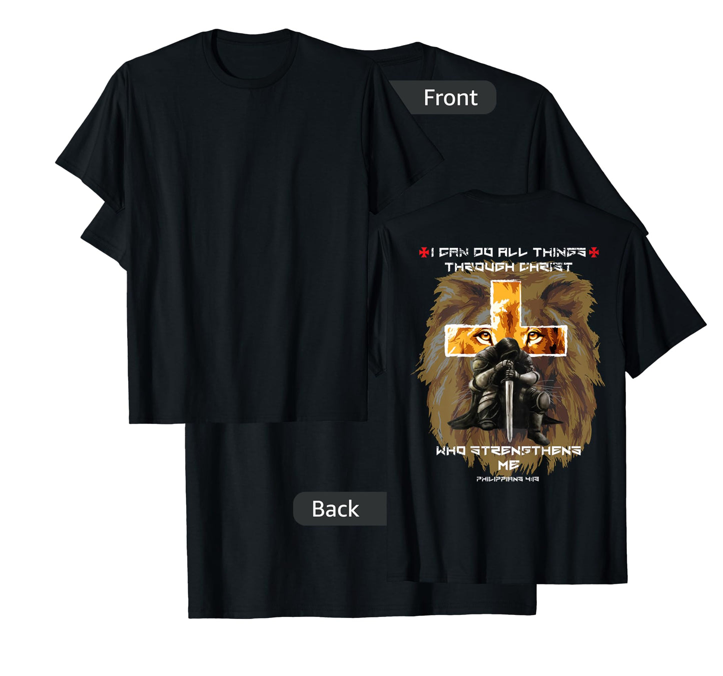 Back Print Bible Verse Gifts Men Dad Christian Lion Cross T-Shirt