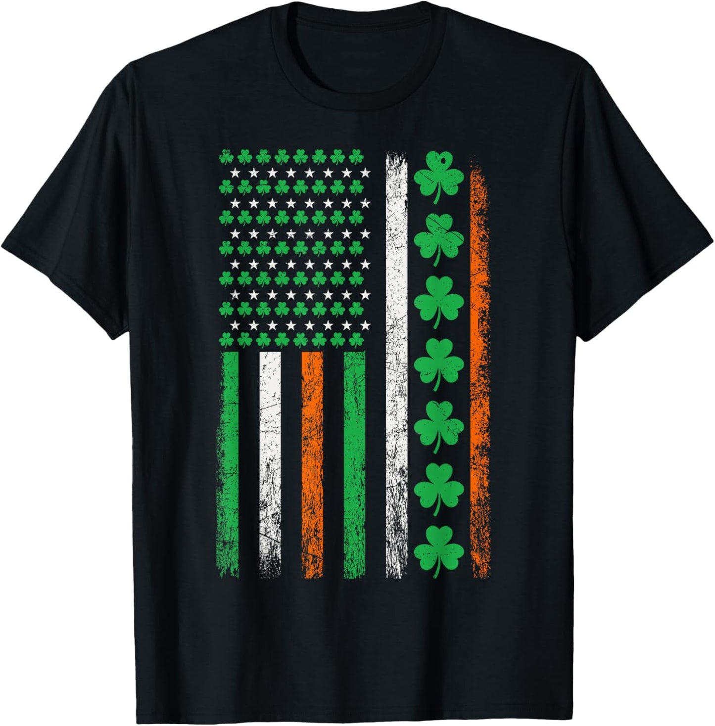 American Flag St Patricks Day Vintage Irish Lucky Shamrocks T-Shirt - T-Shirt | Black
