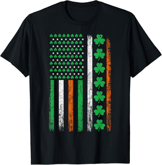 American Flag St Patricks Day Vintage Irish Lucky Shamrocks T-Shirt - T-Shirt | Black