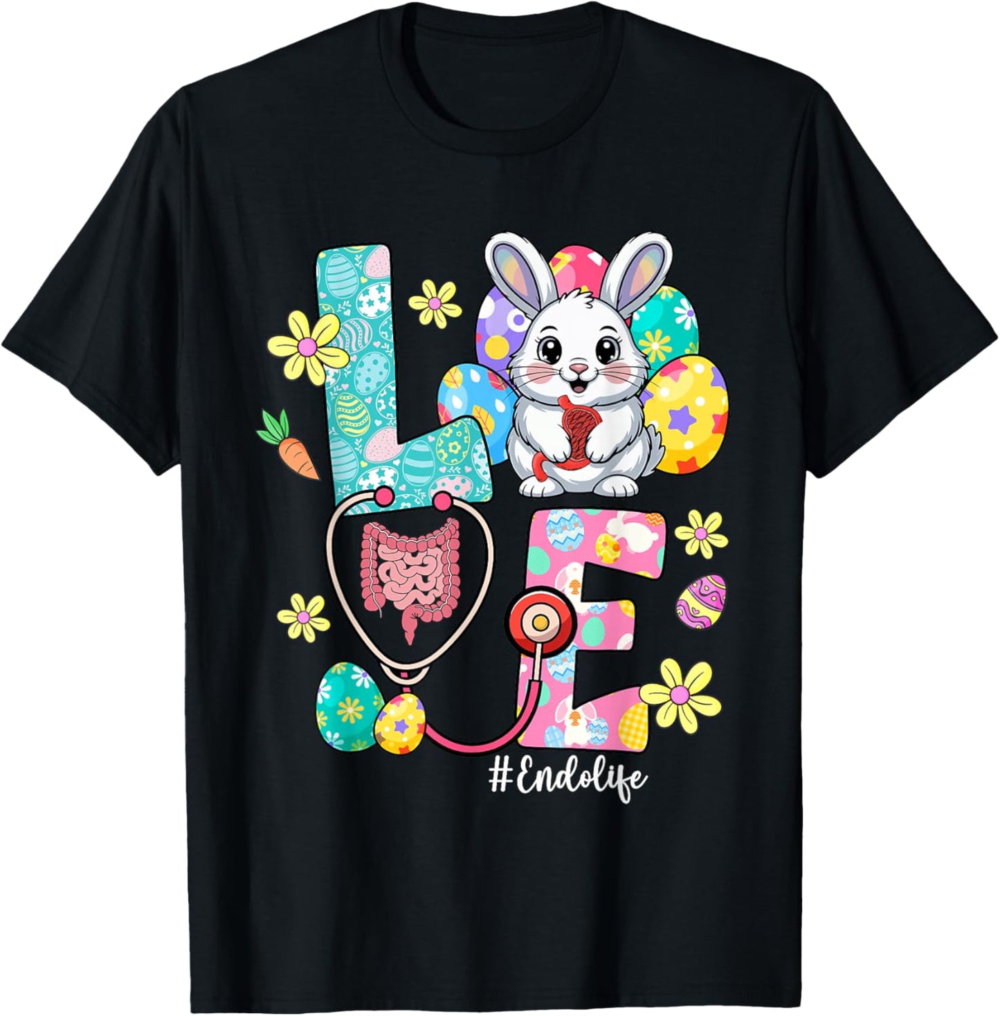 Love Endo Life Endo Nurse Bunny Stethoscope Easter T-Shirt - T-Shirt | Black
