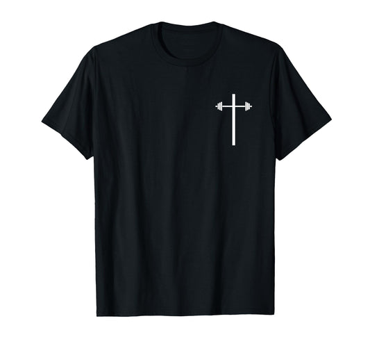 Dumbbell Barbell Cross Christian Gym Workout in Pocket T-Shirt