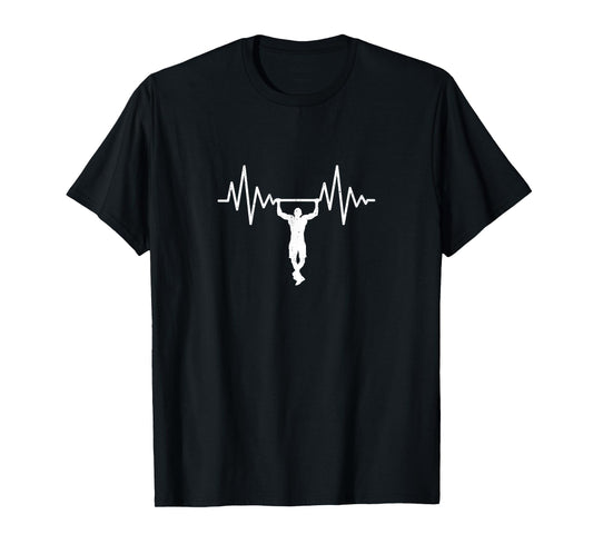 Pull Up Heartbeat Weight Lifter Bodybuilder Fitness T-Shirt