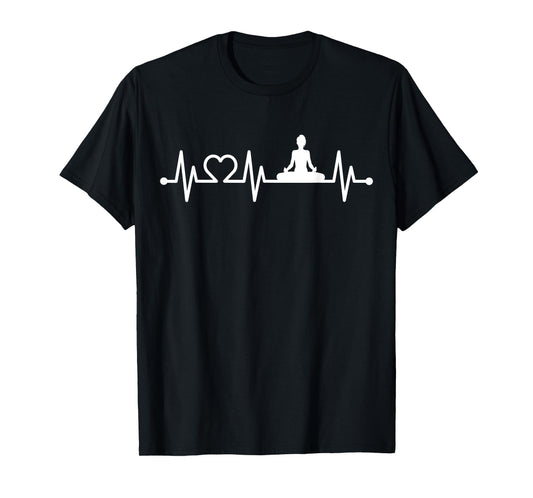 EKG Heartbeat Yoga with Heart Lotus Seat Padmasana Pulse T-Shirt