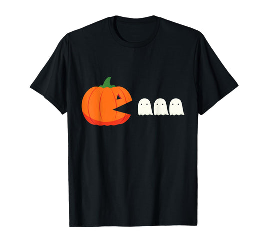 Happy Halloween Pumpkin eating Ghosts Retro Gaming Gamer T-Shirt