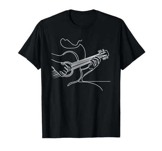 Acoustic Guitar Line Art - Minimalist Graphic Guitarist T-Shirt