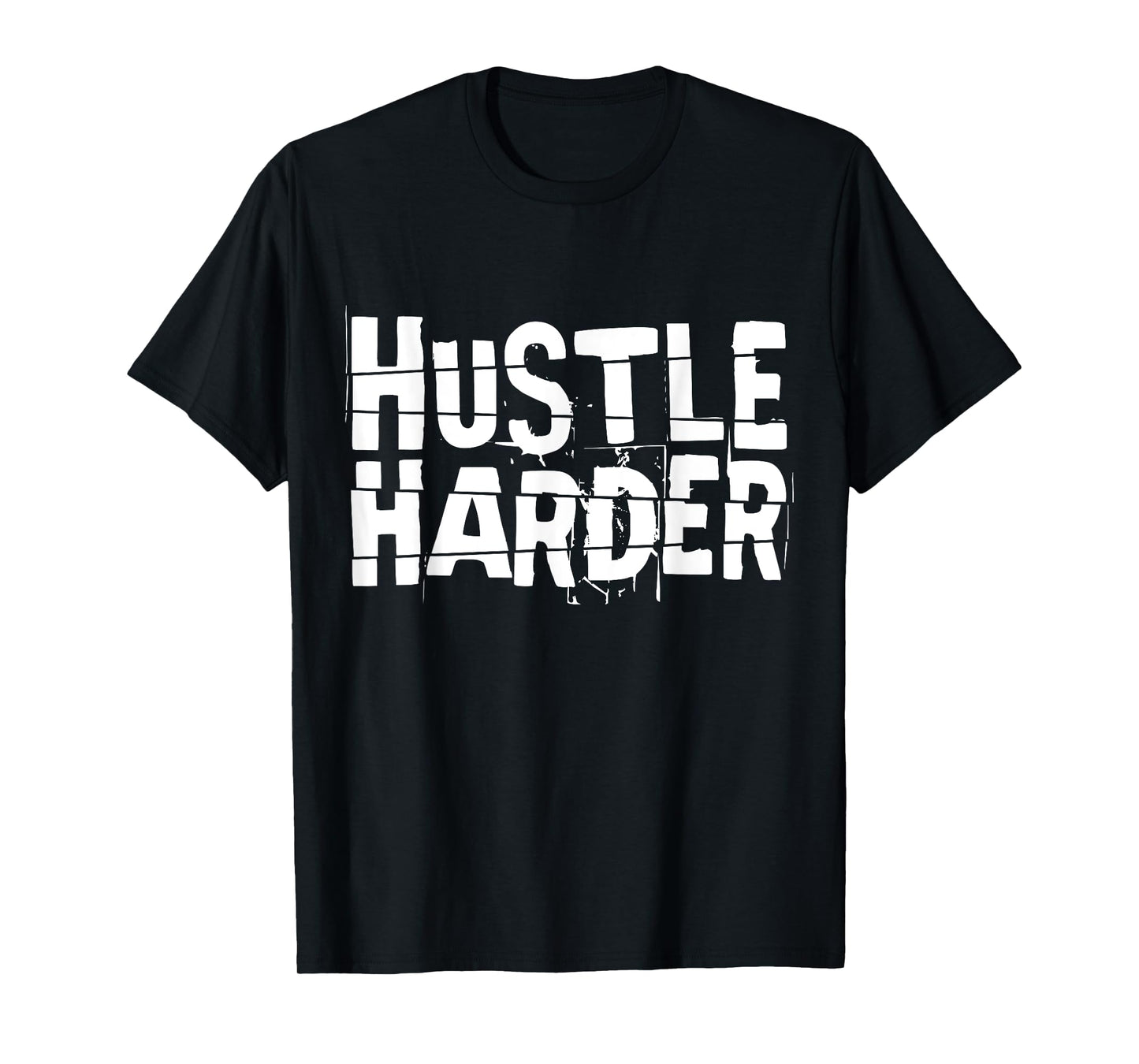 Motivational Quote CEO Entrepreneur Gifts by DMTRY Hustle Harder Unisex-Adults Black Cotton Blend Modern Crew Neck Short Sleeve T-Shirt Small