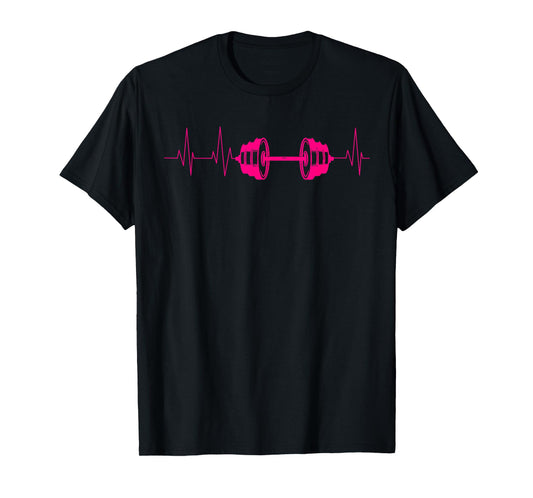 Cute Fitness Lover Gym Workout Heartbeat Designs Barbell Weightlifting Gift Men Women Cool Bodybuilding T-Shirt