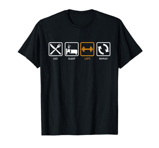 Stupid Tees Eat, Sleep, Lift, Repeat! Unisex-Adults Blue T-Shirt