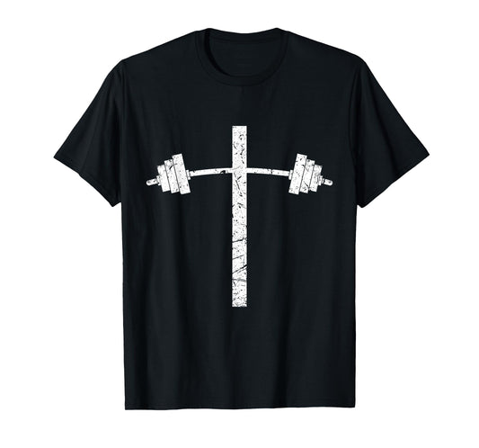 Dumbbell Barbell Cross Christian Gym Workout Lifting T-Shirt