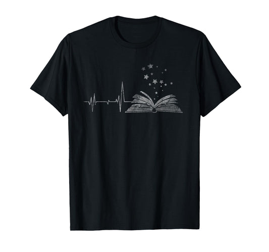 Vintage Retro Distressed Heartbeat Book Reader Lover Gift T-Shirt