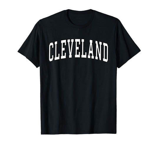 Cleveland Apparel . Co - Vintage Varsity Arched Text Cleveland T-Shirt - Unisex Adults - Red - Small - Short Sleeve - Polyester 100% - Crew Neck - Retro - Letter Print - T-Shirt