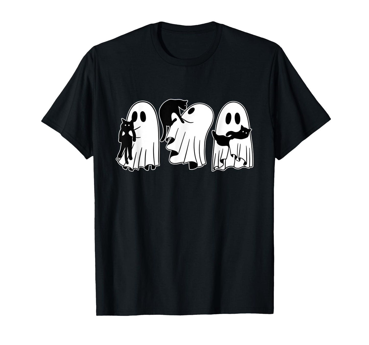 Ghost Holding Black Cat Funny Halloween Cat Lovers Women Tee T-Shirt