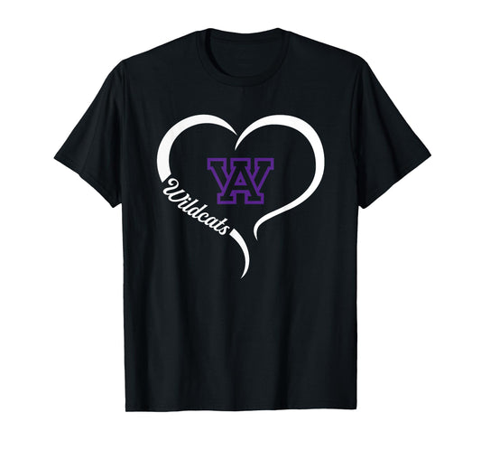 Arvada West Wildcats Logo Half Heart Slogan HS T-Shirt