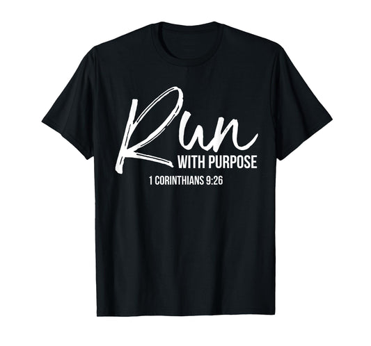 P37 Design Studio Jesus Shirts Christian Runner Gift Running Gear Run With Purpose Quote T-Shirt - Women's, Black, Small, Short Sleeve, Classic Fit, Cotton 100%