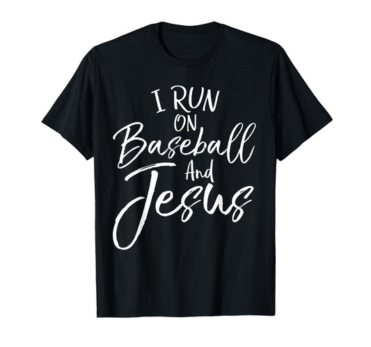 I Run on Baseball and Jesus Shirt Cool Christian Tee for Boy T-Shirt