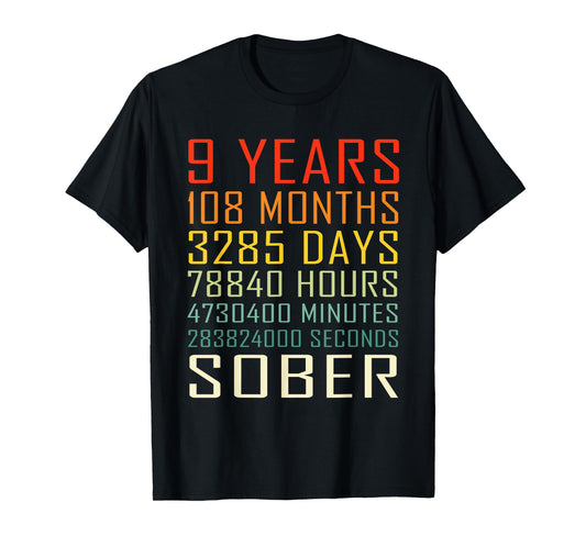 9 Year Sobriety Anniversary Vintage 9 Years Sober T-Shirt