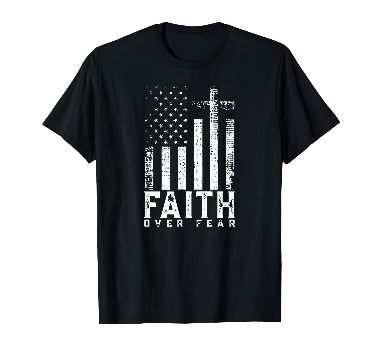 Faith Over Fears Cool Christian Cross American USA Flag Gym T-Shirt for Women Men