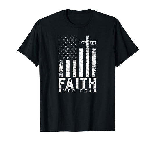 Faith Over Fears Cool Christian Cross American USA Flag Gym T-Shirt for Women Men