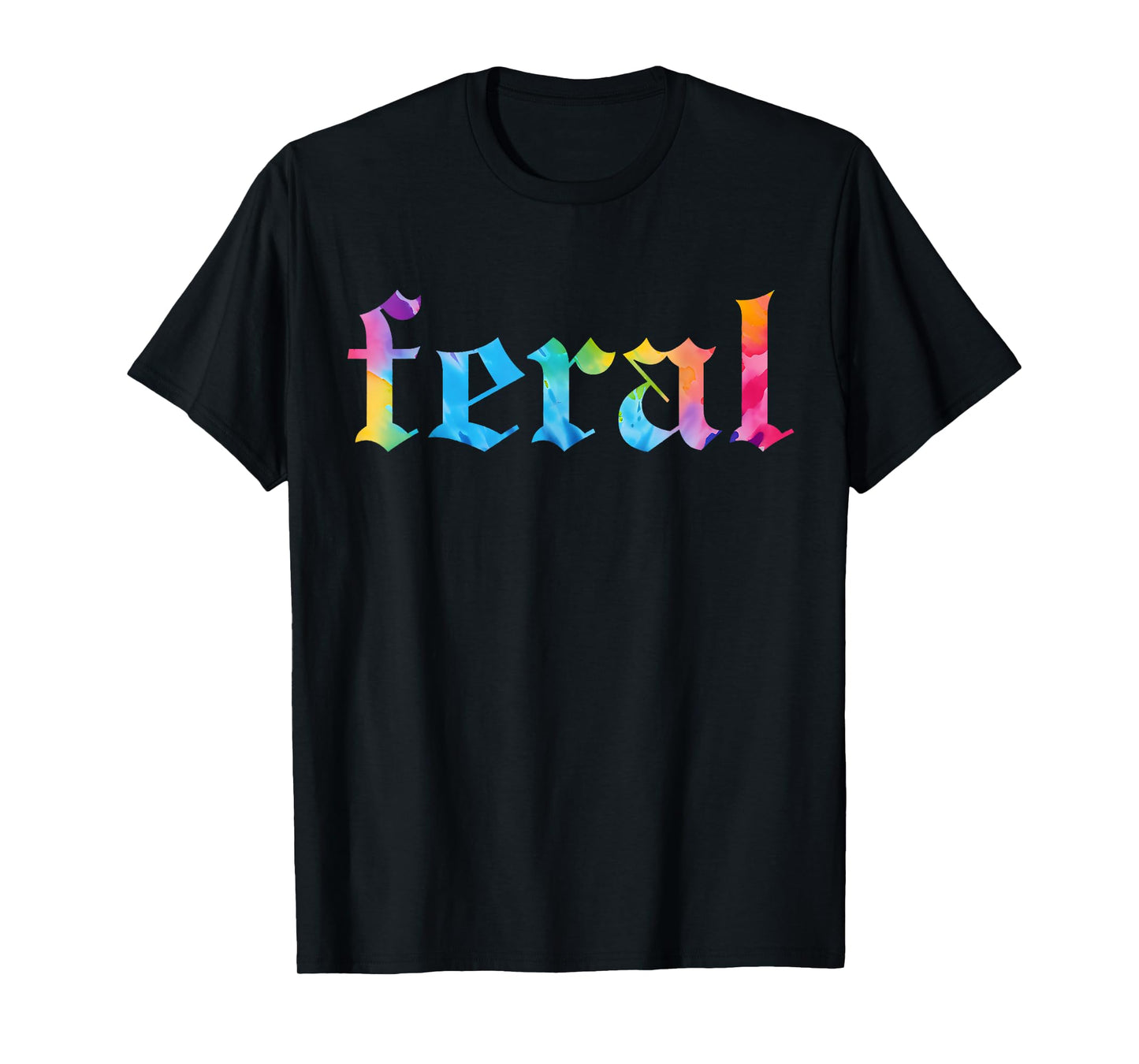 Feral Summer Girl Tie Dye T-Shirt - Women's Gothic Blackletter Font Tie-Dye T-Shirt - Small - Black - Short Sleeve