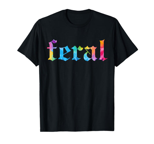 Feral Summer Girl Tie Dye T-Shirt - Women's Gothic Blackletter Font Tie-Dye T-Shirt - Small - Black - Short Sleeve