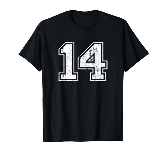 Number 14 Fourteen Distressed Vintage Sports Team Training T-Shirt