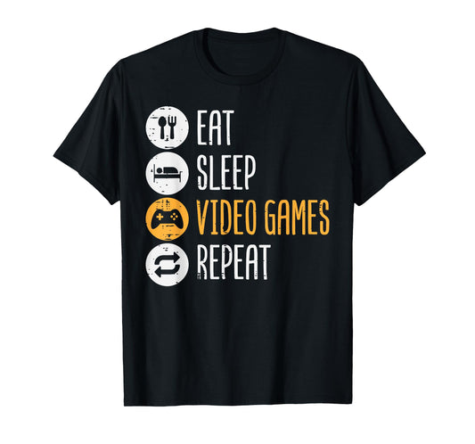 Eat Sleep Video Games Repeat Gaming Gamer Men Boys Kids Teen T-Shirt