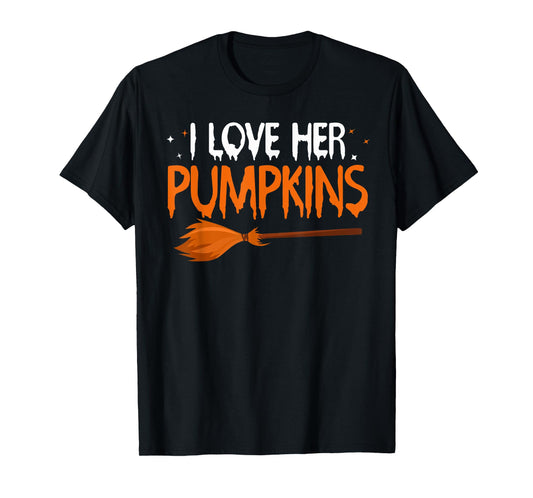 I Love His Broomstick I Love Her Pumpkins Halloween Couples T-Shirt