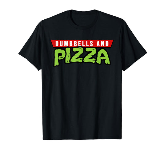 Dumbbells and Pizza Funny Cute Turtle Themed Gym and Fitness T-Shirt