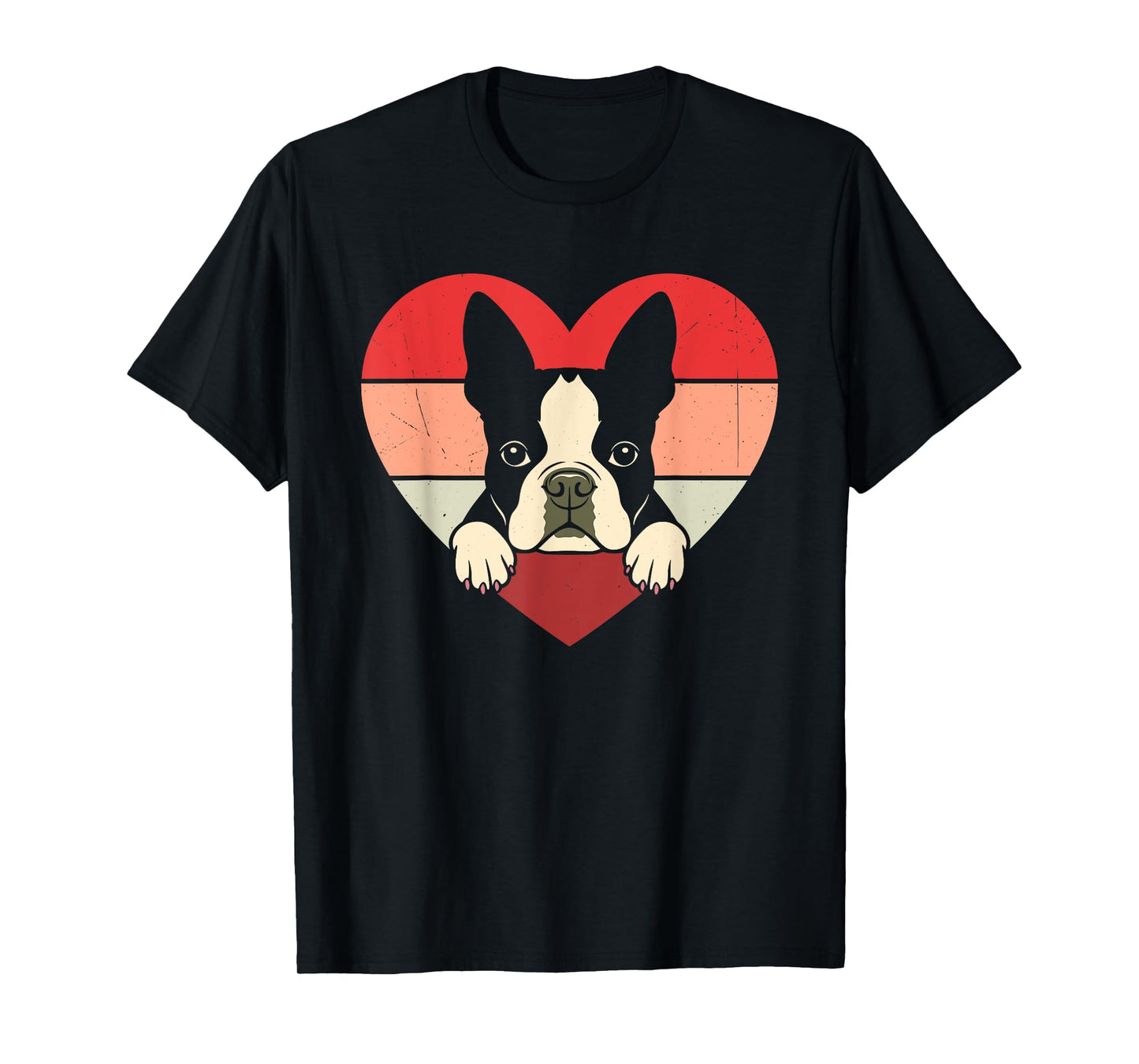 Retro Heart Boston Terrier Dog Vintage Valentine Womens Mens T-Shirt