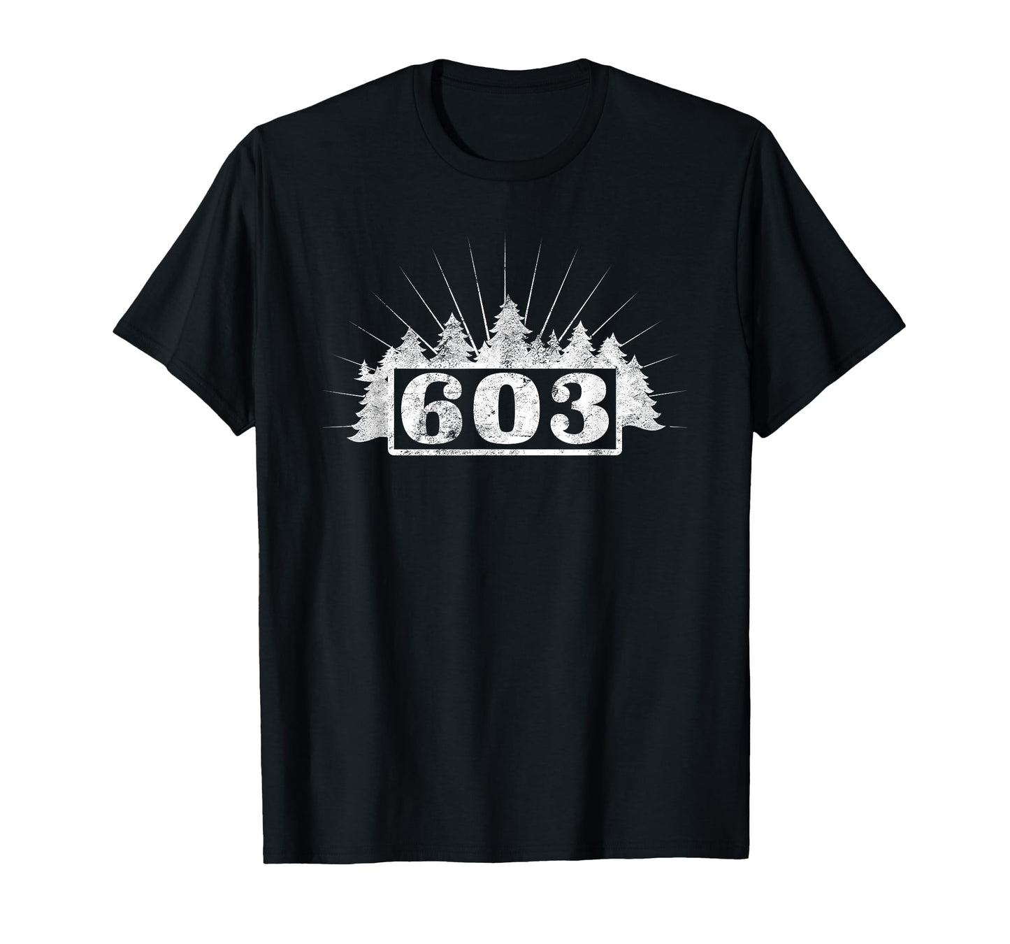 Live Free 603 Tees 603 Area Code Tree Distressed Unisex Adult T-Shirt Black Small Classic Fit Short Sleeve