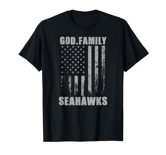 Peninsula Seahawks God. Family. Vintage USA Flag T-Shirt