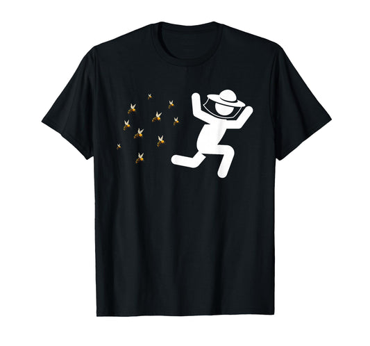 Beekeeper Chased By Bees Funny Honeybee Beekeeping Bee Lover T-Shirt