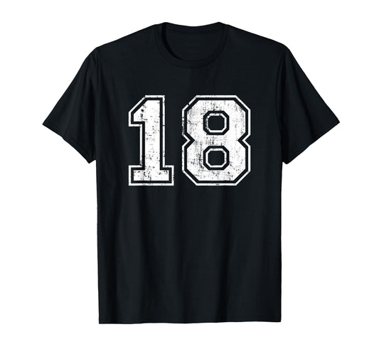 Number 18 Eighteen Distressed Vintage Sports Team Practice T-Shirt