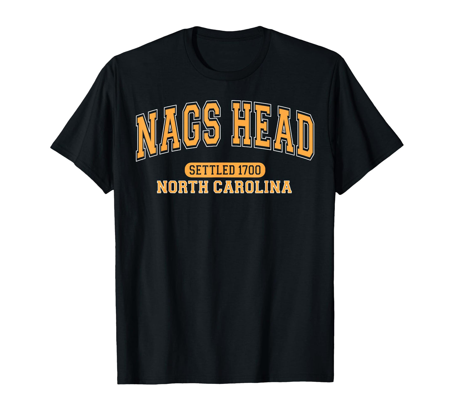 Nags Head North Carolina Settled 1700 Arched Orange Letters T-Shirt