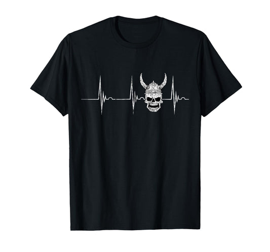 Viking Skull Warrior Heartbeat ECG Pulse Odin Celtic T-Shirt