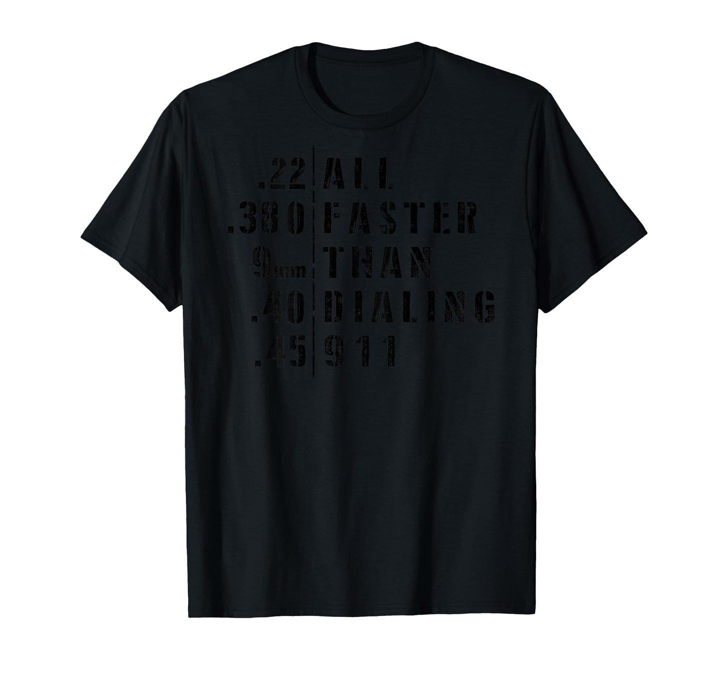 .22 .380 9mm .40 .45 All Faster Than Dialing 911 Sarcastic T-Shirt