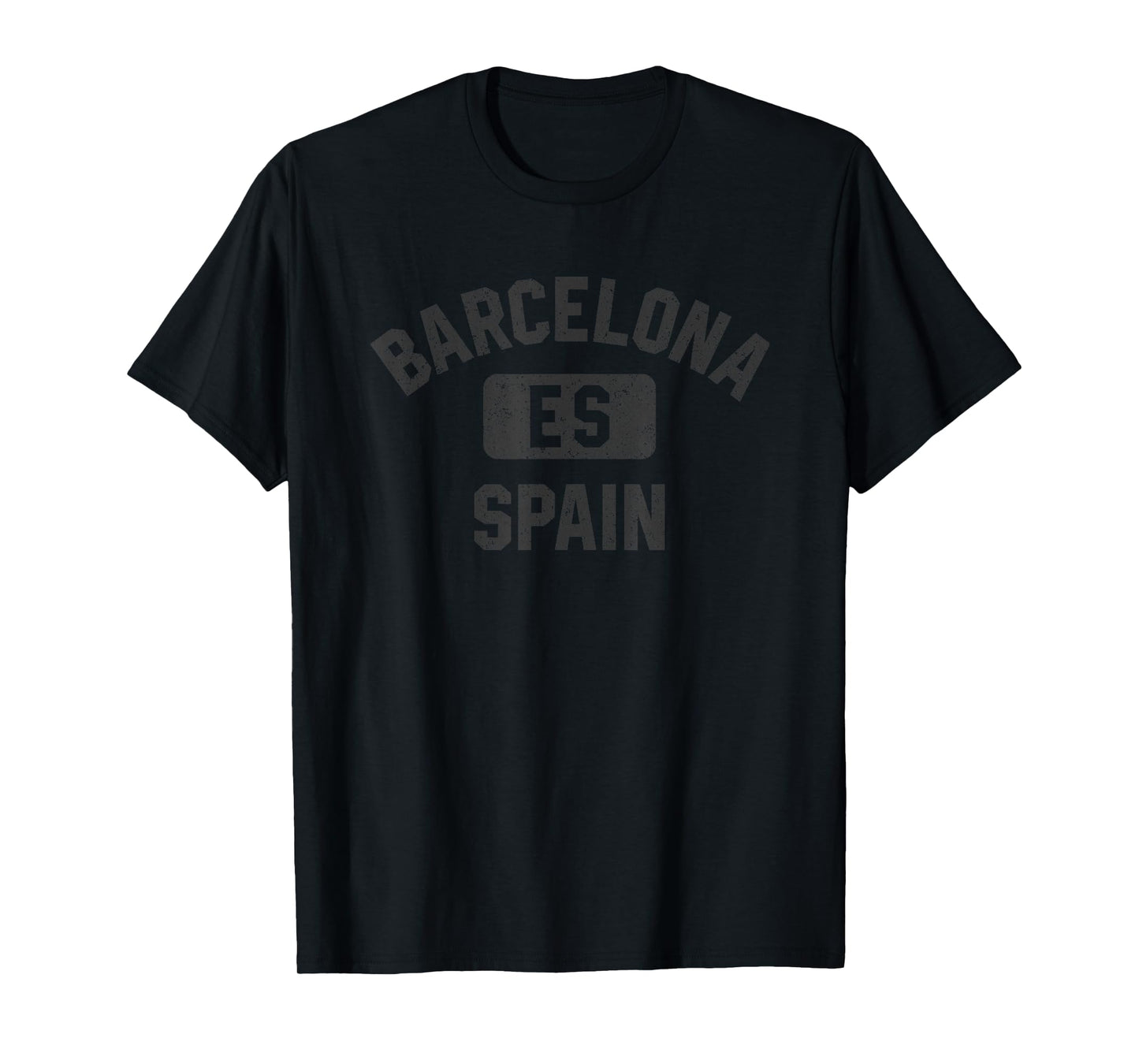 Barcelona Spain Gym Style Distressed Black Print T-Shirt