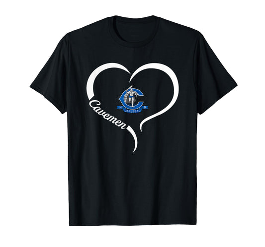 Carlsbad Cavemen Logo Half Heart Slogan HS T-Shirt